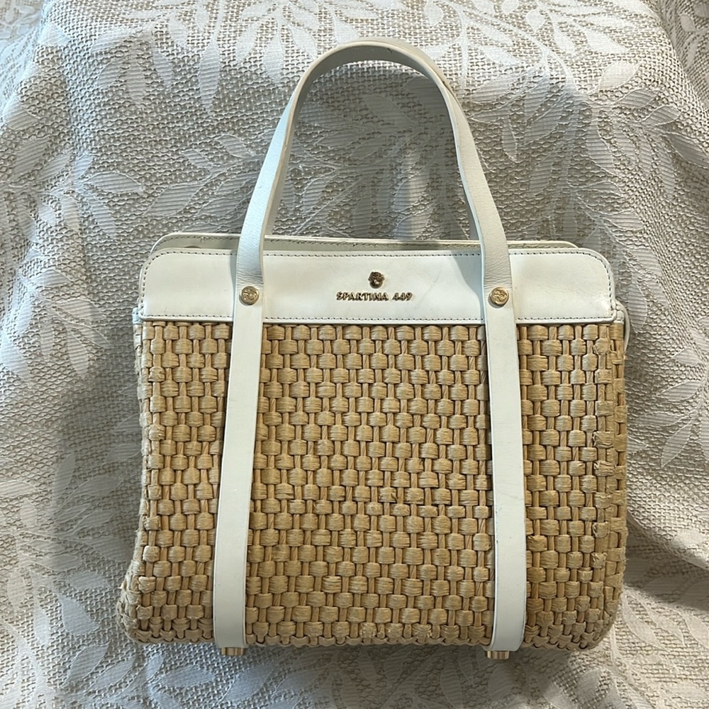Spartina 449 Bamboo Moon Savannah‎ Satchel Woven White Leather Handbag